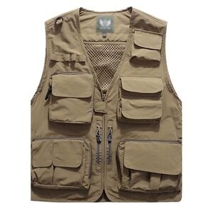 Flygo Men's Casual Outdoor Work Safari Fishing Travel Photo Medium Khaki